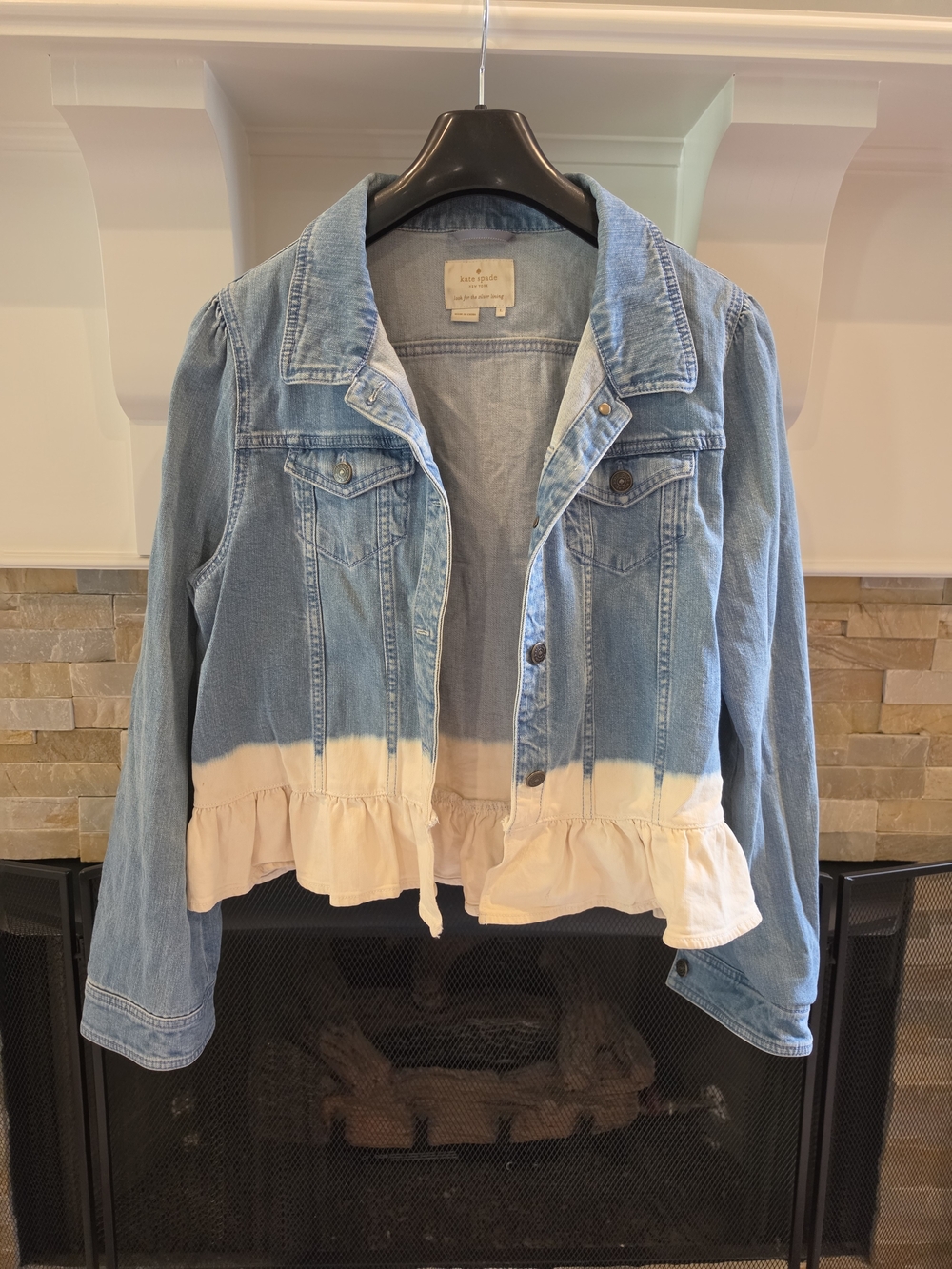kate spade Light Blue Denim Jacket with Cream Ruffle Hem
